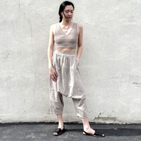ATELIER DELPHINE Kiko Gauze Cropped Harem Pants in Stone - M - Picture 1 of 12
